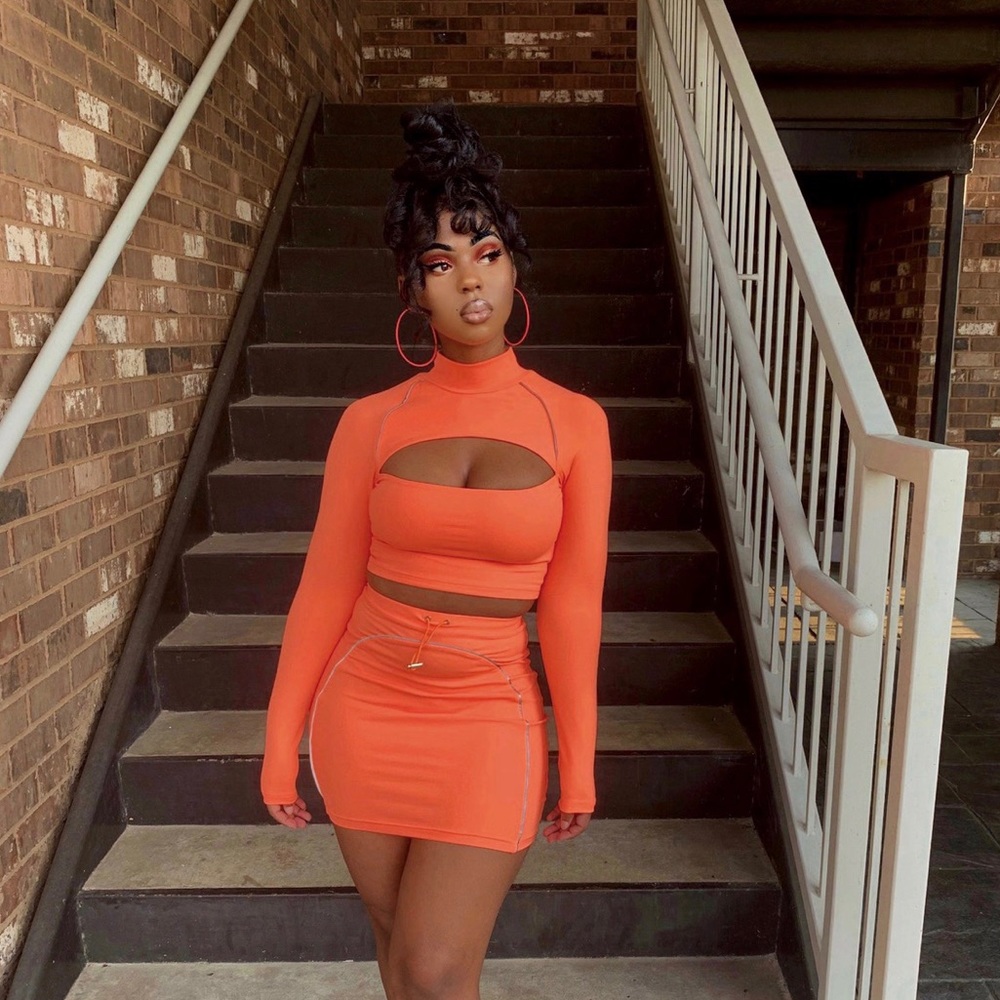 Neon orange laser beam two piece set
